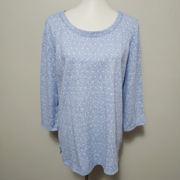 T by Talbots Chambray Polka Dot Twisted Cutout Back Terry Sweatshirt Size Large - Picture 1 of 6